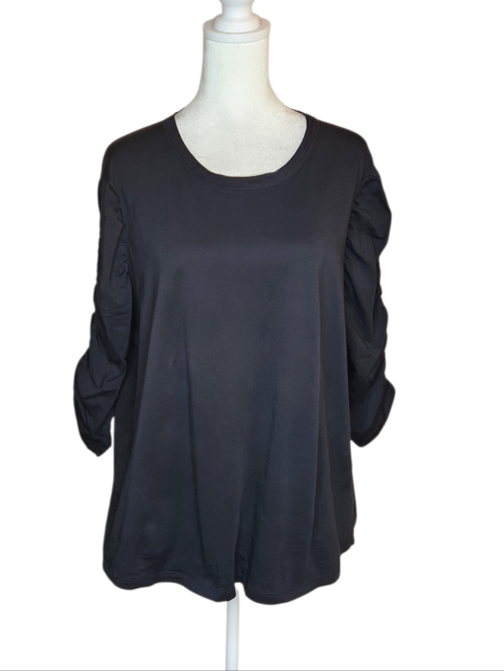Veronica Beard Waldorf Ruched Sleeve Black Top Size XL